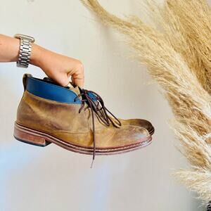 MENS COLE HAAN Cognac Brown Leather Chukka Blue Ankle Boots Lace Up Shoes 8.5